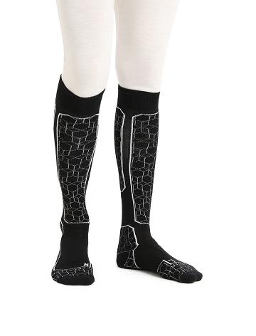 Men's Icebreaker Merino Ski+ Medium Over the Calf Alpine Geo Socks Black / Snow | CA 1942GSOL